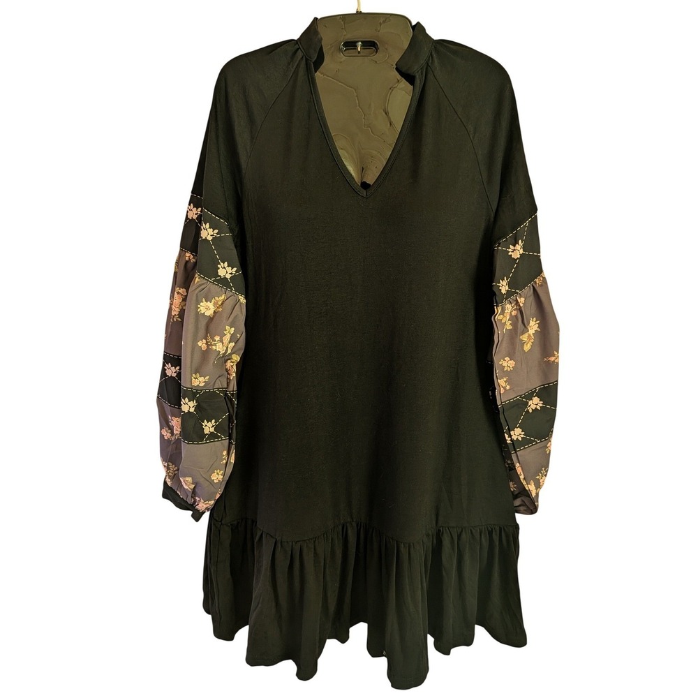 Cupshe Mini Dress S Boho Cottagecore Floral Patchwork Balloon Sleeve Ruffle Hem